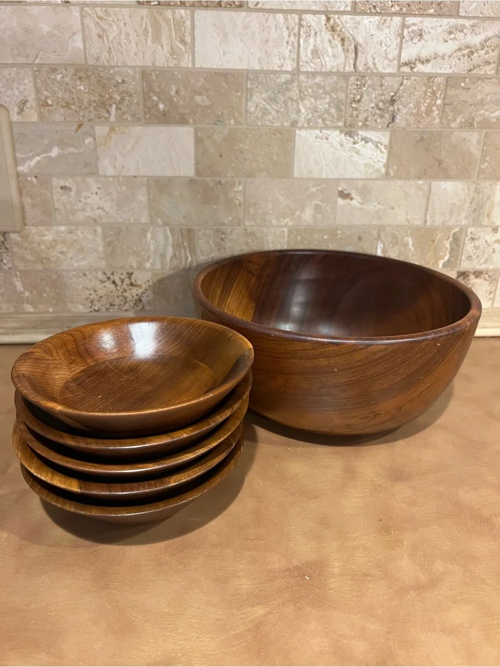 Vermillion Vintage Walnut 6 Piece Salad Bowl Set - Rich Brown
